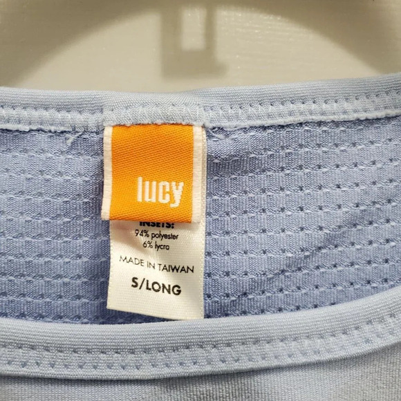 Lucy Activewear Two Tone Blue Mesh Panel Side Stretch Fitted Muscle Tank S Long - Picture 3 of 5